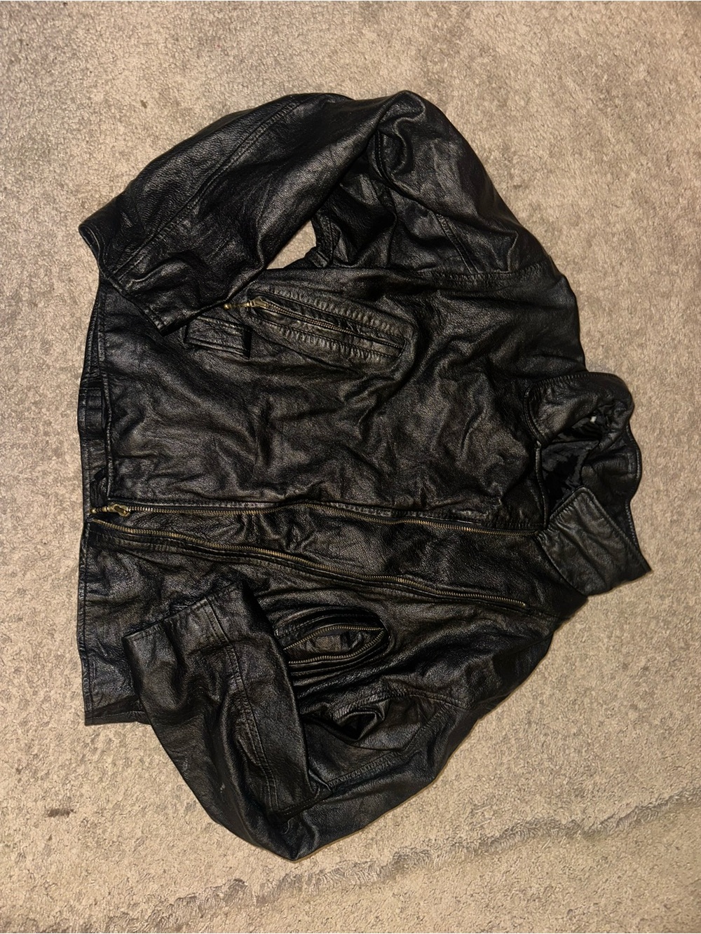 Maxima Black Leather Bomber Jacket with Zip Detailing